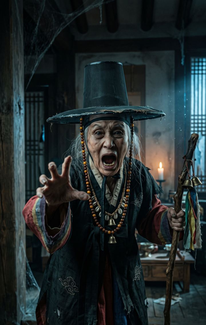 Mansin Ok lunging forward, shouting, one hand reaching out
